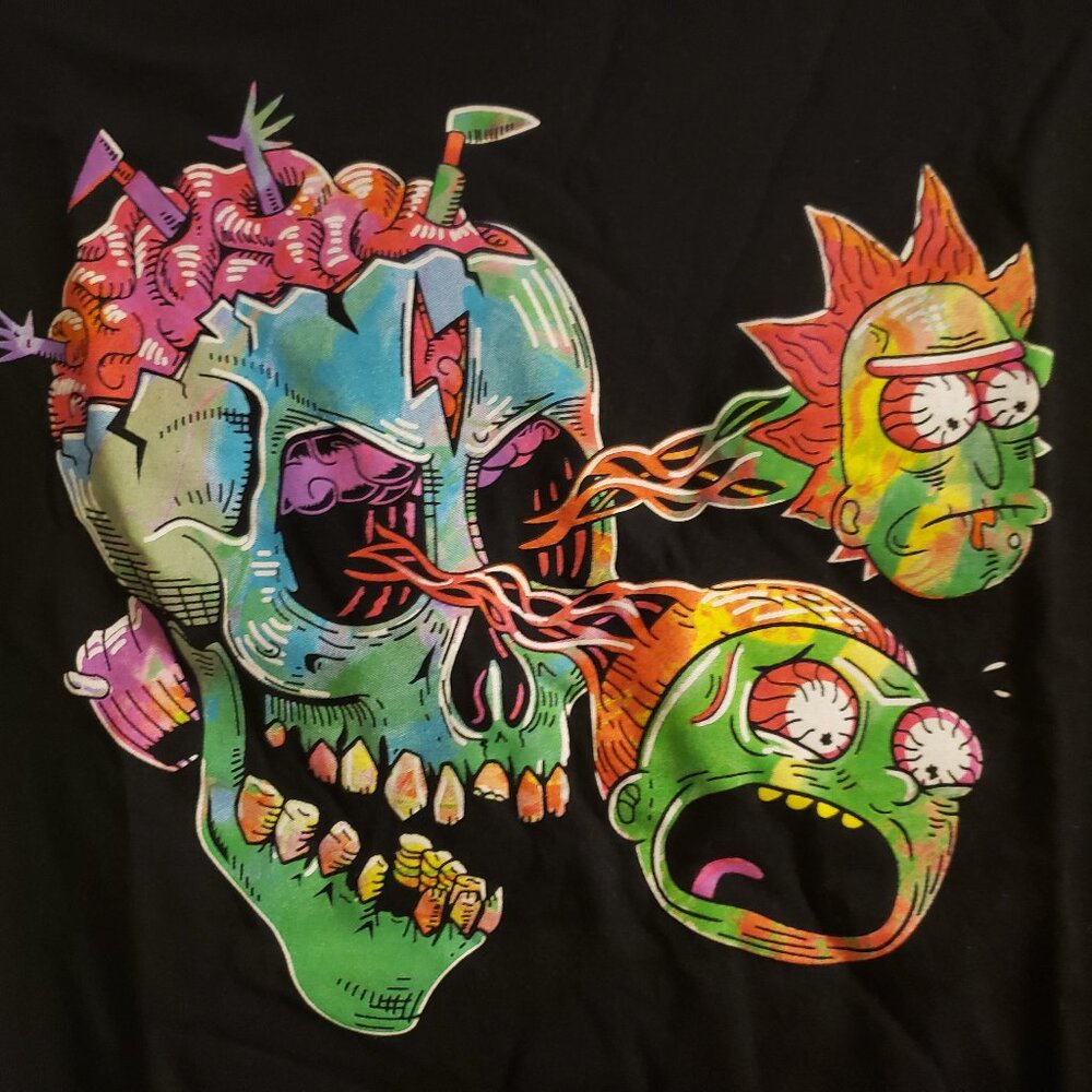Rick And Morty Men's Skull Eyeball Graphic T-Shirt Black Adult Swim Cartoon Med